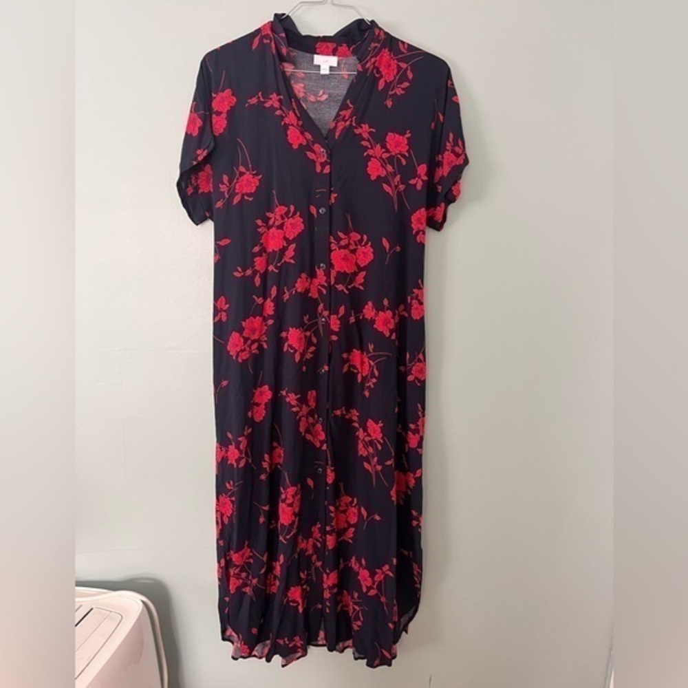 J Jill floral button down midi dress lagenlook size large